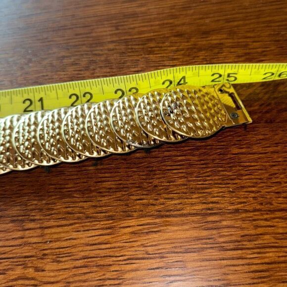 Vintage 70’s Gold Tone Metal Chain Medallion Stretch Belt Medium - Picture 12 of 12